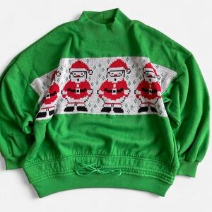 Vintage Dashers Green Mockneck Santa Sweatshirt Sweater L